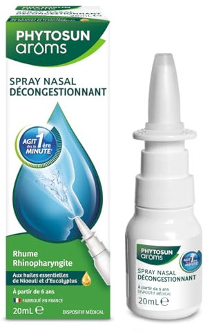 Phytosun Arôms – Spray Nasal Décongestionnant – aux Huiles Essentielles – Action Rapide* – Rhume, Rhinosinusite ou Rhinite Allergique – 1x 20 ml