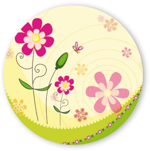 Geschenk-Aufkleber mit großen Blumen rund Ø 30 mm, 100 Stück auf Rolle, selbstklebende PE-Folie