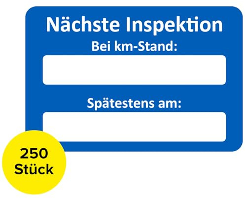 Nächste Inspektion Aufkleber 250 Stück – Service Zettel KFZ, Inspektion Zettel, Wartungsaufkleber, Inspektionszettel, Kundendienst Aufkleber, Service Auto (250 Stück)