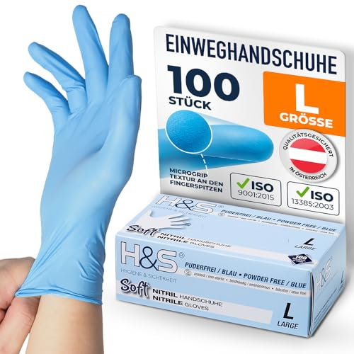 ISC Hygiene & Safety Nitrile Gloves 9 L Large Blue Box of 100 Powder Free Latex Free eudermic Disposable Examination Gloves nonsterile ambidextrous Commercial use