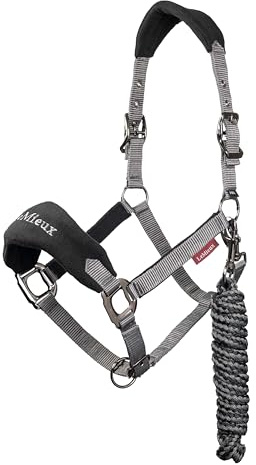Lemieux Vogue Fleece headcollar e Leadrope headcollar - Nero/Grigio, Pony