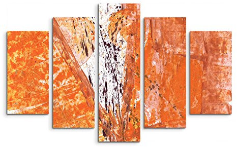 5 teiliges Wandbild auf Leinwand (Gesamt: H: 100cm B: 160cm) Keilrahmenbild Canvas Fotodruck Leinwandbild Leinwanddruck Kunstdruck Wandbild rot gelb weiß braun gemalt