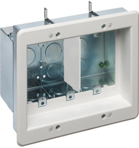 Arlington TVBS507 3-Gang Steel TV Box Recessed Outlet Wall Plate Kit, White, 1-Pack