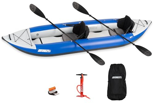 Sea Eagle 380X 12'6 Explorer Inflatable Kayak- Fishing, Touring, Camping, Exploring &White Watering-Self Bailing, Removable Skeg, Drop Stitch Floor (2 Person Pro w/Carbon Paddle)