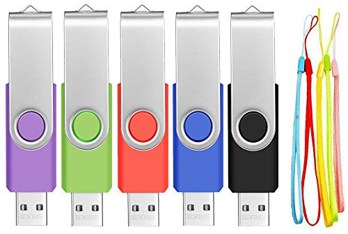 FEBNISCTE 5er Pack USB Sticks 2GB - Speicherstick Swivel USB 2.0 | Flash Laufwerk Datenspeicher Mehrfarbig USB-Sticks 2 GB Pendrive mit 5 Stück Handgelenkseile Flash Drive für Kinder