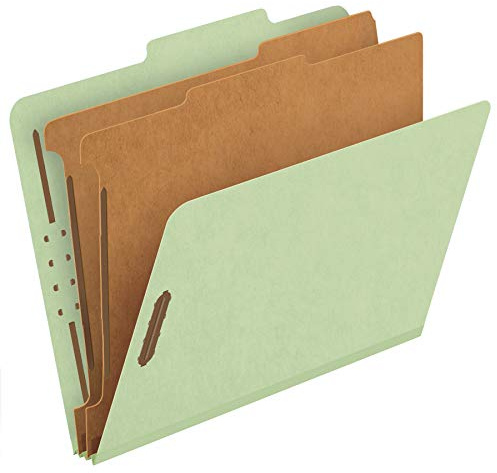 Pendaflex Recycled Classification File Folders, 2 Dividers, 2 Embedded Fasteners, 2/5 Tab Cut, Letter Size, Light Green, Box of 10 (24076R)