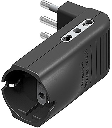 BTicino S3616GE Adattatore salvaspazio Corner-2 Prese bipasso 10/16A e 1 Presa Tedesca Tipo P30-spina Colore Grigio, Nero, 16A