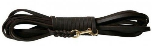 Fettlederleine Schleppleine aus Leder für Hunde 5m, 7,5m, 10m (5m x 8mm schwarz Chrom)