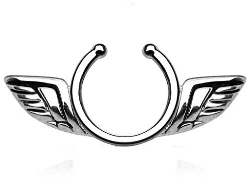 Paula & Fritz® Fake Brustwarzen-Piercing Clip Engelsflügel Brustpiercing Frau Maenner Intimpiercing Mann Nippelpiercing Edelstahl Chirurgenstahl 316L Silber Gelbgold Roségold KX011