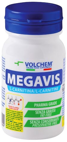 Volchem Megavis, Integratore Alimentare con L-Carnitina di Grado Farmaceutico, Massima Purezza, Senza Grassi e Conservanti (60 cpr)