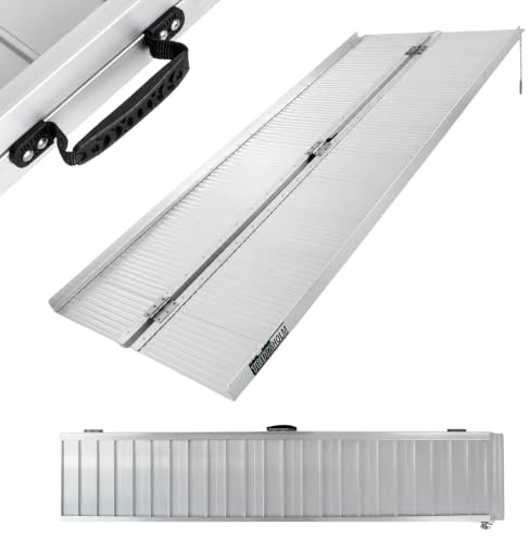 TRUTZHOLM Rollstuhlrampe klappbar Aluminium 176 cm Traglast 272 kg | Schwellenrampe mit geriffelter Oberfläche, Auffahrrampe mit Tragegriff