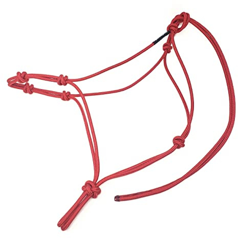 Knotty Girlz Horse Rope Training Halter - 4 Knot 1/4 Stiff Halter Cord - Used by Famous Trainers Multiple Sizes Multiple Colors (Red, Standard)