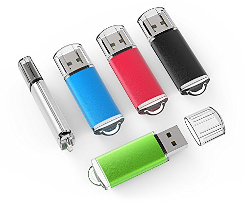 TOPSELL 5pcs 2GB USB 2.0 Flash Drive Memory Stick Thumb Drives (5 Mixed Colors: Black Blue Green Red Silver)