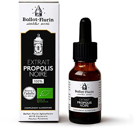 Ballot Flurin - Extrait Propolis Noire Française - MUTLIFONCTIONS : Sensibilités saisonnières, peau, hygiène buccale - Certifié Bio - Fabriqué en France - 15 ml