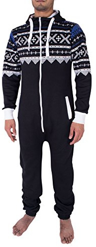 NOROZE Hommes élégant Tout en Un Jumpsuit Onesie Une pièce Pyjamas, Noir, M