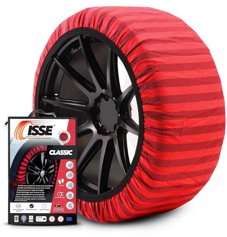 ISSE Calze da Neve Omologate Italia EN 16662-1 – 2 Catene da Neve in Tessuto per Auto Facili da Installare - Resistenti - Guanti Inclusi T74