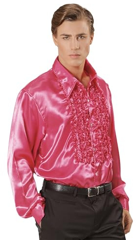 W WIDMANN MILANO Party Fashion - Camicia con volant anni '70 | Camicia in raso lucido in stile Disco Fever da uomo, look retrò, Carnevale