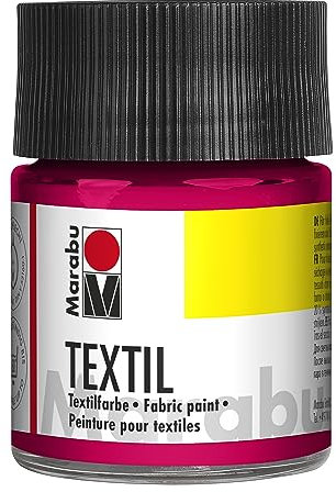 Marabu 17160005031 - Peinture Textile pour Tissus clairs, Rouge Cerise 50 ML, Encre à Base d'eau, résistant au Lavage jusqu'à 60°C, Fixation par Repassage ou au Four