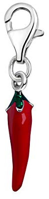 Quiges Charms Anhänger Rote und Grüne Emaille 3D Chili Pfeffer Versilbert Damen Schmuck für Bettelarmband