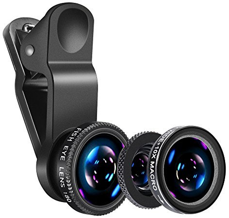 Yarrashop Mobile Phone Camera Lens Kit Phone Lens With Fish Eye Lens +Macro Lens + Wide Angle Lens Compatible With iPhone,Samsung,Huawei,iPad,Sony,HTC,LG,etc (Black)