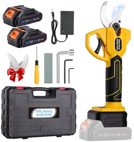 Secateur Electrique avec Batterie 24V - Sécateur à Batterie Ouverture Réglable 10-30mm, Sécateur électrique avec 2000mAh*2, coupe branche electrique pour Vigne, Olivier, Arbre Fruitier