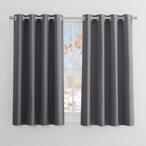 PONY DANCE Verdunklungsvorhänge Ösen Kurze Gardine Blickdicht Gardienen 2-Set H 137 x B 132 cm Küche Vorhang Grau Blickdicht Wohnzimmer Gardinen Kurz