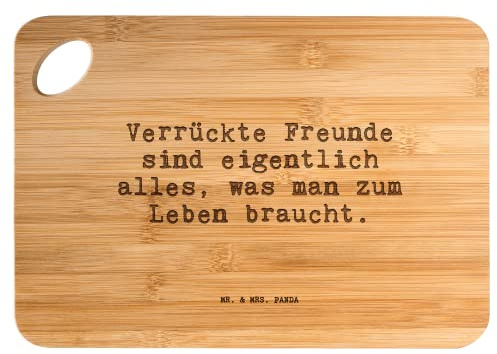 Mr. & Mrs. Panda Bambus - Schneidebrett Verrückte Freunde sind eigentlich... - Geschenk, Holzbrettchen, Weisheiten, Clique, Schneidebrett Holz, Holz