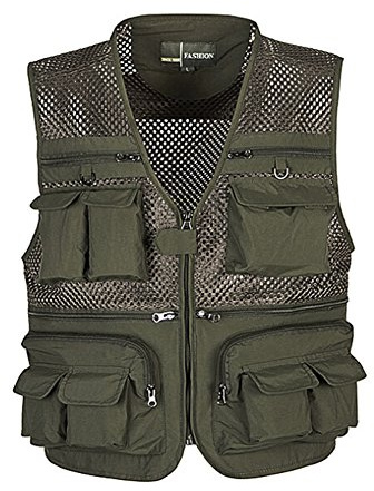 Ziker Men's Mesh Breathable Openwork Camouflage Journalist Photographer Fishing Vest Waistcoat Jacket Coat (US, Alpha, X-Large, Regular, Regular, Army_Green)
