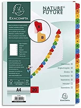Exacompta Nature Future - Separadores alfabéticos (20 pestañas plastificadas, 29.7 x 22.50 cm), color blanco