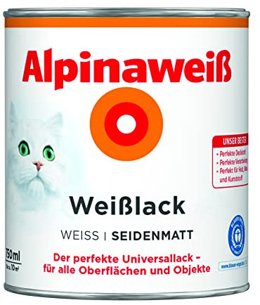Alpinaweiß Weißlack – seidenmatt – Universallack für den Innen- und Außenbereich – hochdeckend, wetterbeständig & schnelltrocknend – für optimale Lackier-Ergebnisse – 750 ml