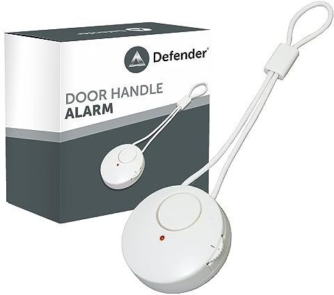Defender Door Handle Alarm - Wireless Hanging Intruder Alarm for Metal Door Handles - 125dB Siren Movement Detector - Door Knob Touch Sensor