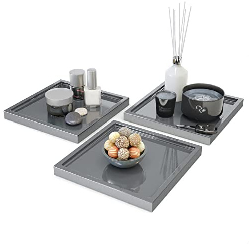 Vladon Dekoschale Maya, Made in Germany, moderne Dekorationsschale eckig, Grau Hochglanz, 3er-Set (20 x 1,8 x 20 cm)