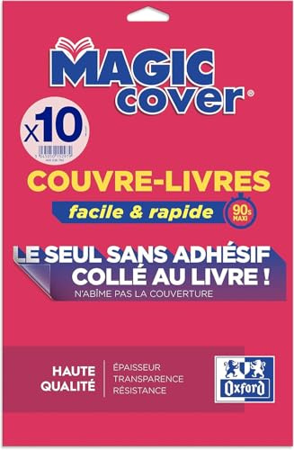 OXFORD Lot de 10 Feuilles Couvre-livres Magic Cover A4 PVC Lisse Epaisseur 7,5/100ème Incolore