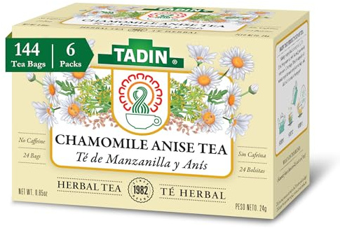 Tadin Chamomile Tea with Anise, Herbal Tea, Caffeine Free Tea, Tea Bags Individually Wrapped, 24 Tea Bags Per Box, Pack of 6