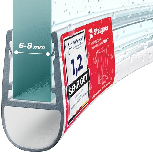 STEIGNER Duschdichtung UK07 Gebogen 180 cm 1 Stk, Glas 6-8 mm, Transparent | Duschtürdichtung für Runddusche oder Duschkabine Viertelkreis mit Duschtür - Schutz gegen Auslaufen, Flexibles Material