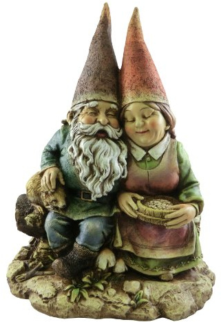 Napco Imports Cuddly Gnome Couple Distressed Green 12 x 9 Resin Stone Collectible Figurine