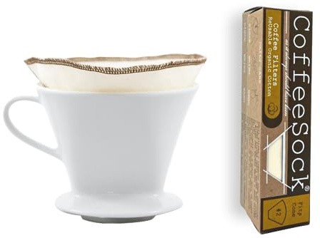 CoffeeSock Filtros de café reutilizables de algodón orgánico (Certificado por GOTS) cono 2 Natural