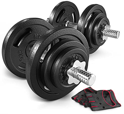 Hop-Sport Gusseisen Hantelscheiben Set 40 kg (2 x 20 kg) mit 31 mm Lochdurchmesser, ideal für Standard 30mm Langhantelstangen, Robuste Gewichtsscheiben für Fitness- und Krafttraining