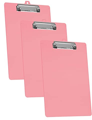 Acrimet Klemmbrett A4 (34 cm x 24 cm) Flacher Metallklammer mit seitlichen Linealen (Rosa Farbe) (Plastik) (3er-Pack)