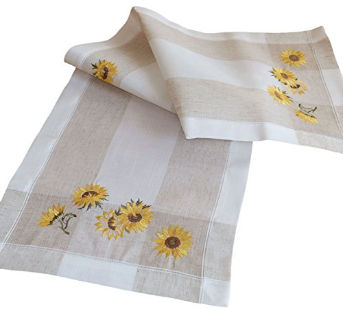 Raebel Mitteldecke - 85 x 85 cm Ecru beige-bunt Stickerei ''Sonnenblumen''