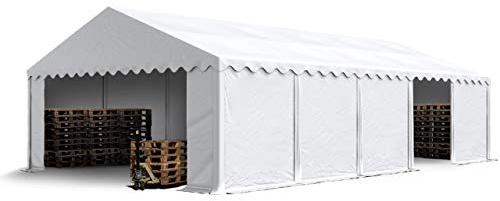 TOOLPORT Tente de Stockage 5x10 m bâches en PVC 750 N Blanc imperméable avec Cadre de Sol