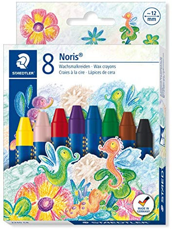 STAEDTLER 2240 C8 ST Wachsmalstifte, Wachsmalblöcke, Wachsmaltropfen-Etuis Wachsmalkreide Noris Club, rund, Sortiert, Kartonetui, 8 Farben