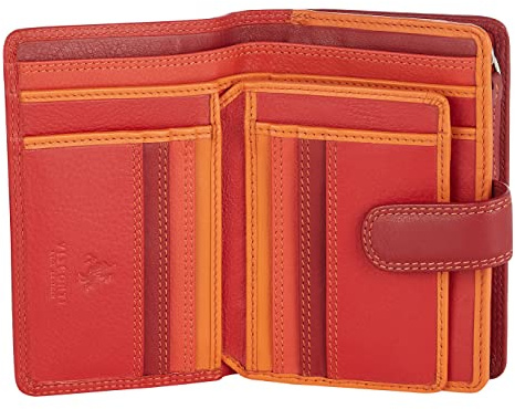 VISCONTI Leder Geldbeutel Damen RFID Schutz Geldbörse Damen Portemonnaie Bifold Mehrfarbig Portmonee in Geschenk-Box - Rot