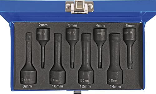 Kunzer 7SA08 Schraubenausdrehersatz (Linksdreher), Stahl, Set, mit Koffer | Ausdreher-Set, 8-teilig, Entfernen defekter Schrauben, 12 und 14 mm, Adaptern, Zunächst