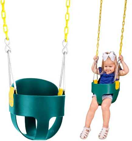 Squirrel Products High Back Full Bucket Toddler Swing Seat with Plastic Coated Chains - Swing Set Additions & Replacements - Outdoor Play Equipment - Green