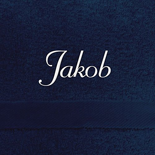 digital print Handtuch mit Namen Jakob Bestickt, 50x100 cm, dunkelblau, extra Flauschige 550 g/qm Baumwolle (100%), Badetuch mit Namen besticken, Duschtuch mit Bestickung