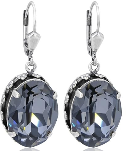 Jugendstil Ohrringe Marken Kristalle Grau Silber Black Diamond NOBEL SCHMUCK