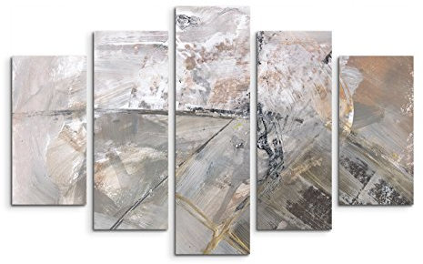 Paul Sinus Art 5 teiliges Wandbild auf Leinwand (Gesamt: H: 100cm B: 160cm) Keilrahmenbild Canvas Fotodruck Leinwandbild Leinwanddruck Kunstdruck Wandbild grau schwarz weiß Schlieren