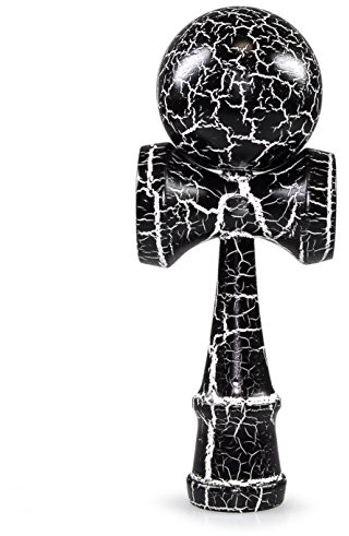 Ganzoo Kendama Gioco di abilità Tradizionale Giapponese in Legno di faggio Design Flash Nero Bianco con Palla con Foro Corda in Nylon e 3 Coppe per Cattura Equilibrio e coordinazione