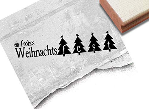 Stempel Weihnachtsstempel EIN FROHES WEIHNACHTSFEST mit Bäumen - Textstempel Weihnachten Karten Geschenkanhänger Geschenk Deko - zAcheR-fineT